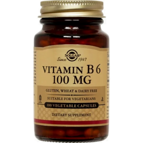Solgar Vitamin B6 100mg Συμπλήρωμα Βιταμίνης Β6, 100Φυτικές Κάψουλες