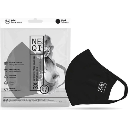 Neqi Face Mask Υφασμάτινες Μάσκες Μέγεθος S-M Μαύρη, 3 Τεμάχια