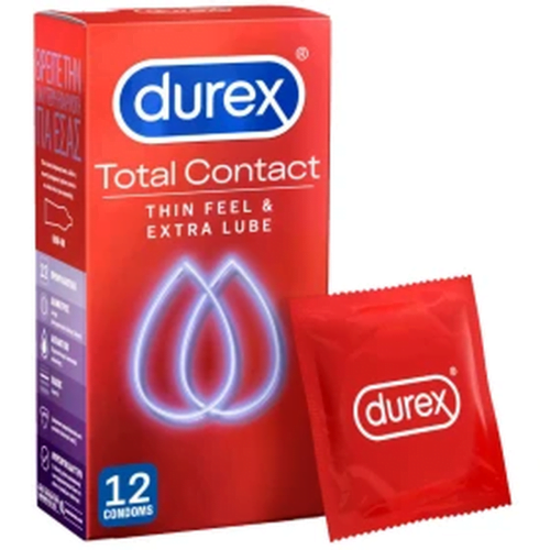 Durex Total Contact Εξαιρετικά Λεπτά Προφυλακτικά, Επιπλέον Λίπανση, 12Τεμάχια