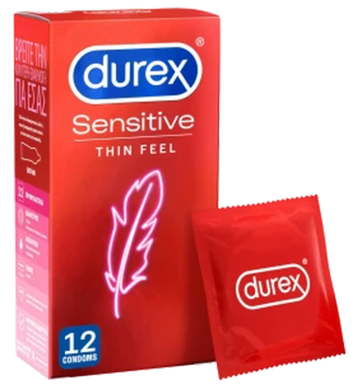 Durex Sensitive Λεπτά Προφυλακτικά, Μεγαλύτερη Ευαισθησία, 12Τεμάχια