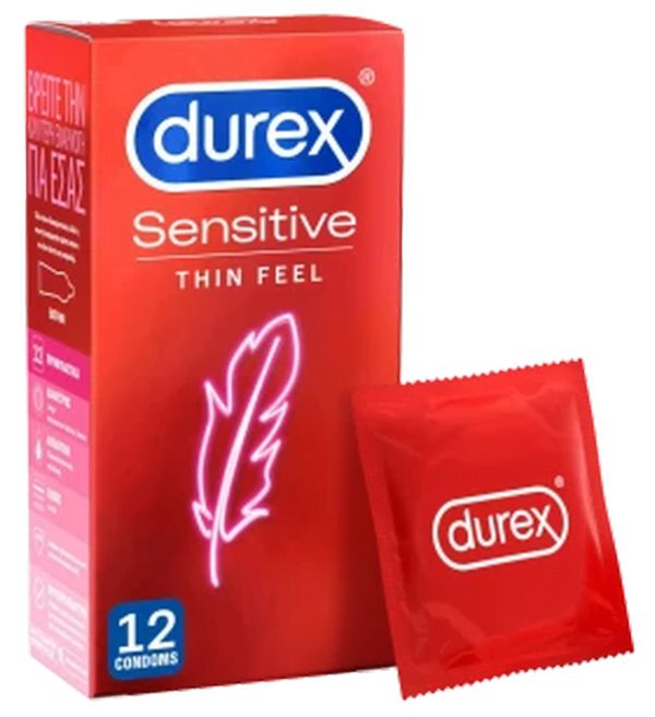 Durex Sensitive Λεπτά Προφυλακτικά, Μεγαλύτερη Ευαισθησία, 12Τεμάχια