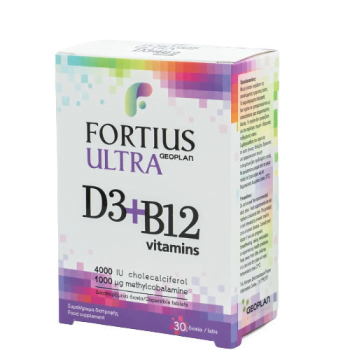 Geoplan Fortius Ultra D3 4000 IU + B12 1000μg Συμπλήρωμα Διατροφής, 30 Διασπειρόμενα Δισκία