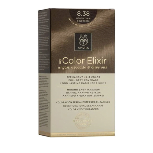 Apivita My Color Elixir Μόνιμη Βαφή Μαλλιών No 8.38 Ξανθό Ανοιχτό Μελί Περλέ, 1 τεμάχιο