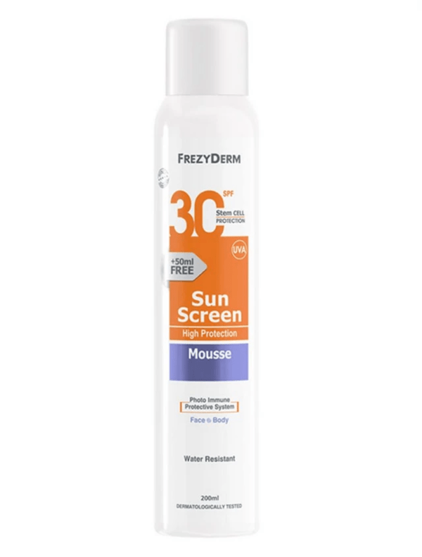 Frezyderm Sun Screen Mousse SPF30 Αντηλιακό Προσώπου & Σώματος σε Μορφή Αφρού, 200ml