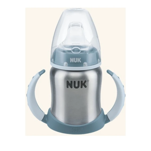 Nuk First Choice Plus Learner Cup Ανοξείδωτο Μπιμπερό Εκπαίδευσης με Λαβές 6-18 Μηνών με Ρύγχος Σιλικόνης, 125ml