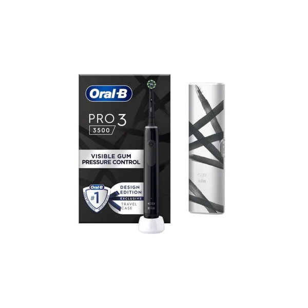 Oral-B Pro 3 3500 Design Edition Black Επαναφορτιζόμενη Ηλεκτρική Οδοντόβουρτσα & Θήκη Ταξιδίου, 1τεμ.