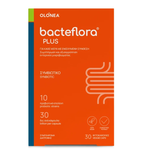 Olonea BacteFlora Plus Συμπλήρωμα Διατροφής για Ομαλή Λειτουργία του Εντέρου, 30 Φυτικές Κάψουλες