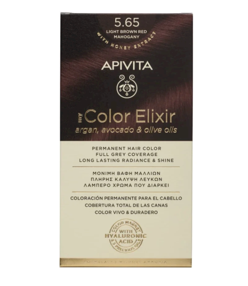 Apivita My Color Elixir Μόνιμη Βαφή Μαλλιών No 5.65 Καστανό Ανοιχτό Κόκκινο Μαονί, 1 τεμάχιο