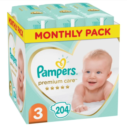 Pampers Premium Care No 3 (6-10 Kg) Monthly, 204 τμχ