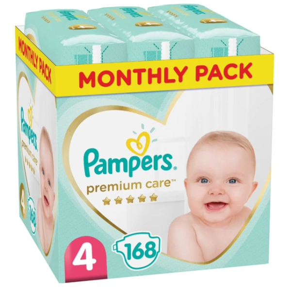 Pampers Premium Care No.4 Monthly Pack (9-14kg) Πάνες, 168τεμ