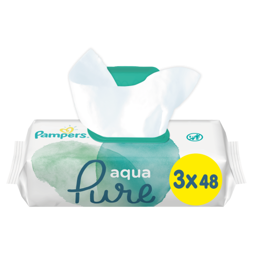 3 x Pampers Aqua Pure Μωρομάντηλα Χωρίς Άρωμα & Χωρίς Αλκοόλη, (3x48) 144τεμ