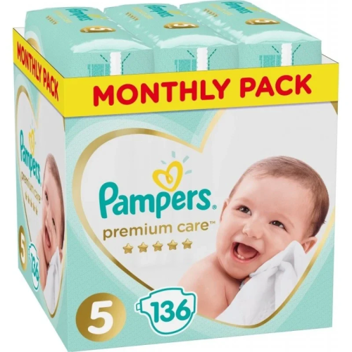 Pampers Premium Care No.5 Monthly Pack Junior (11-16 kg) Βρεφικές Πάνες, 136τεμ
