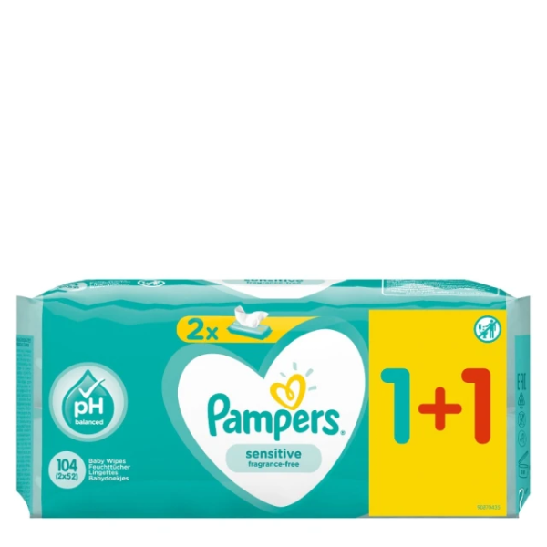 Pampers Sensitive Μωρομάντηλα 52τμχ 1+1 ΔΩΡΟ