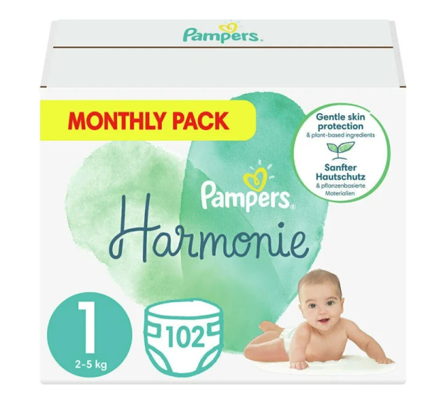 Pampers Monthly Pack Harmonie Πάνες από Βαμβάκι No 1 (2-5kg), 102τεμ