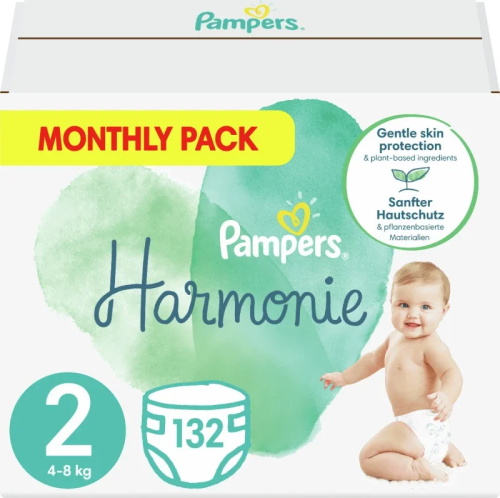 Pampers Monthly Pack Harmonie No 2 Πάνες από Βαμβάκι (4 - 8kg), 132τεμ