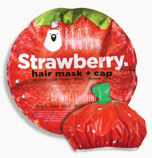 Bear Fruits Strawberry Μάσκα Μαλλιών για Ευκολοχτένιστα & Λαμπερά Μαλλιά, 20ml & Σκουφάκι Φράουλα, 1 τεμ, 1σετ