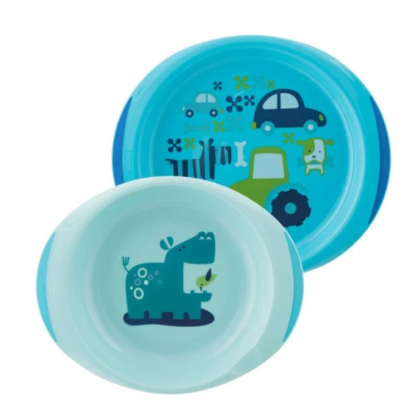 Chicco Dish Set Σετ Γεύματος Πιάτο και Μπώλ Γαλάζιο 12m+, 2 Τεμάχια